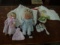2 Dolls, Baby Shoes, & Blankets & Table Cloth, as is