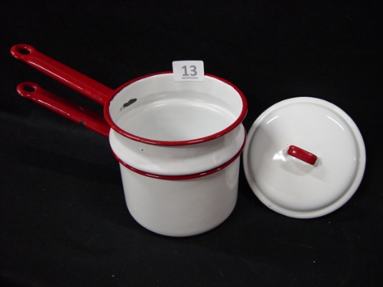 Enamel Ware Double Boiler w/Lid