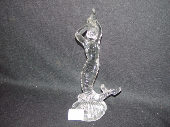 Hand Blown Fostoria Glass Mermaid, 10.5"T