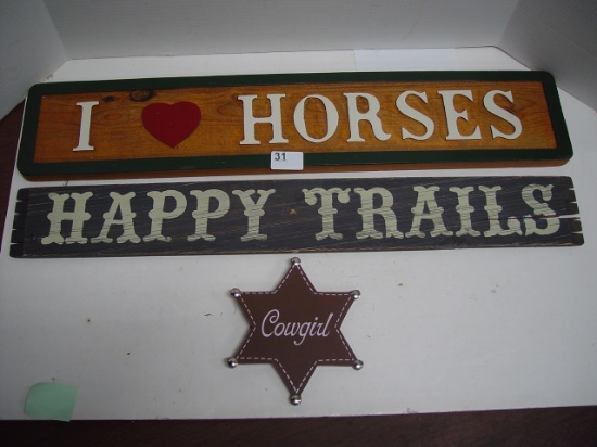 3 Plaques, I Heart Horses, 5.5"H x 27 3/4"L, Happy Trails, 3 3.4"H by