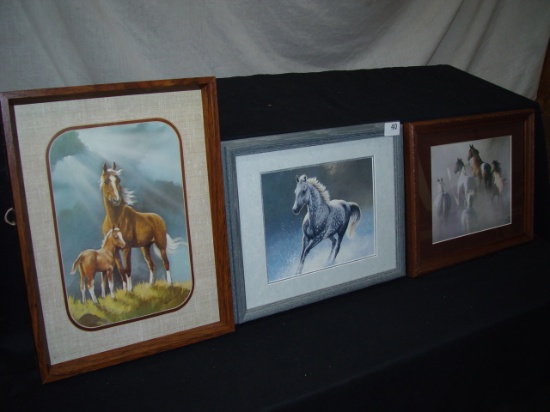 3 Framed Prints of Horses, 1- 17" x 13" signed Ray Weiler, &