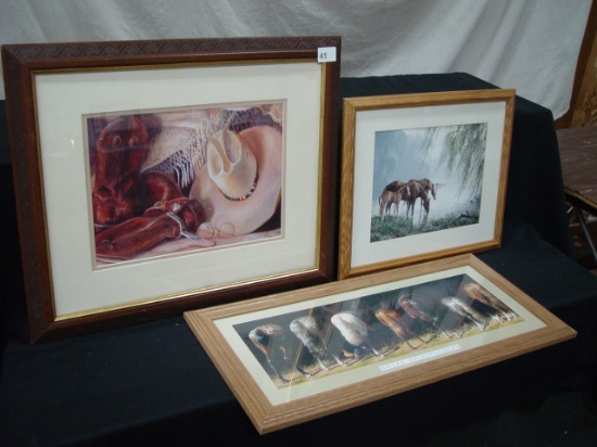 3 Framed Western Prints, 1- "Board of Directors", by Cortez, 12.5" x 26.5"&