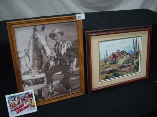 2 Framed Prints, 1- Reprint of Roy Rogers & Trigger, 15.5" x 12.5" &