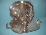 Silver Plate, (2) Trays & Coffee Pot, Largest