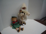 Father Time Santa & a Cloth Doll, 16 & 12.5”T