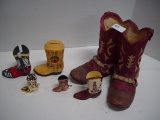 6 Decorative Cowboy Boots, 1 is a Bank (Texas), &