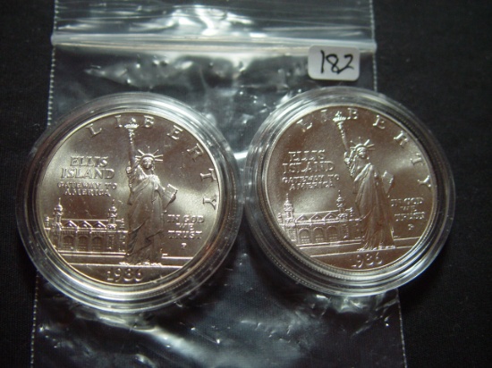 Two BU 1986 Statue of Liberty Silver Dollars