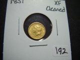 1851 Gold $1   XF, cleaned