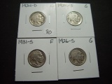 Three Better Date Buffalo Nickels: 1924-D, 1924-S, 1926-S, 1931-S