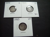 Three Seated Dimes: 1853, 1875, 1883