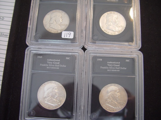 Four 50 Cent Franklins 1948-D, 1949, 1949 & 1950