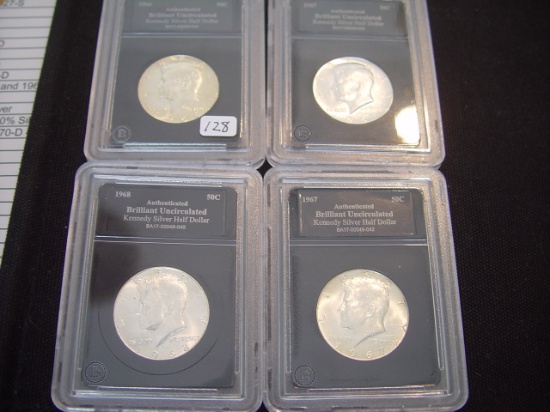 Four 50 Cent Kennedy's BU 1966, 1967, 1967 & 1968-D 40% Silver