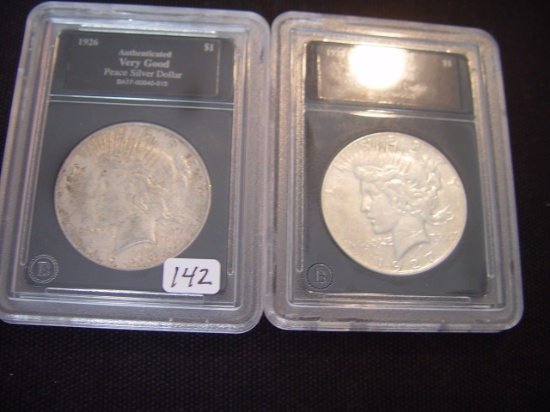 Two Peace $1 1926-S VF Corrosion & 1927-S XF