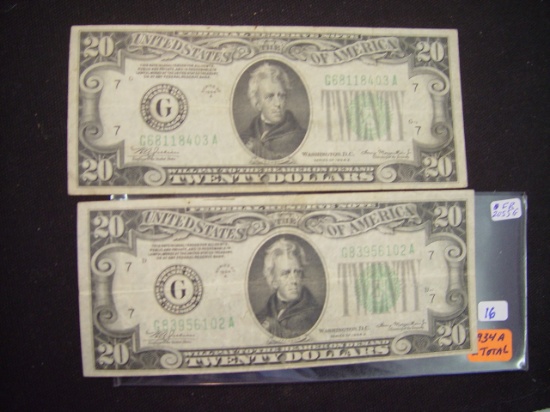 $20 FRN 2 Total 1934 A FR 2052 G