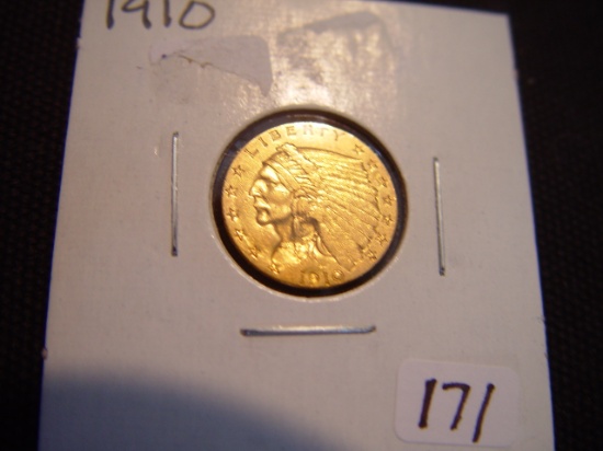 1910 2 1/2 Gold Indian Scratches Obverse