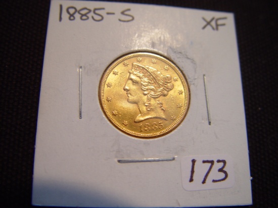 1885-S $5 Gold Liberty XF
