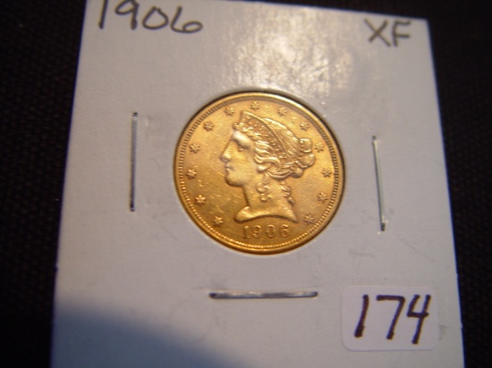 1906 $5 Gold Liberty XF