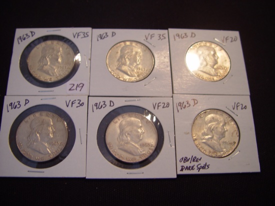 50 Cent Franklins 6 Total; All VF 1963-D One Has Spots