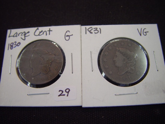 Two Large Cents 1830 G & 1831 VG
