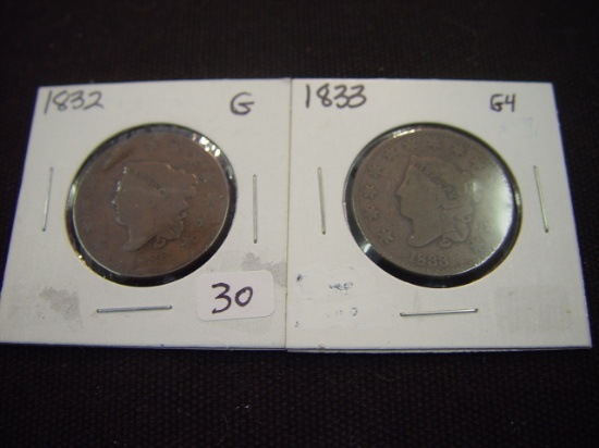 Two Large Cents 1832 G & 1833 G