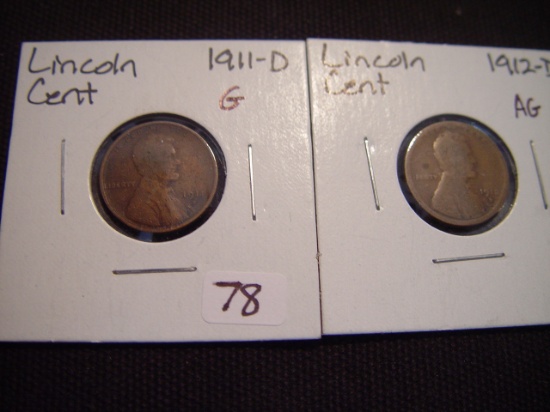 Two Lincoln Cents 1911-D & 1912-D AG