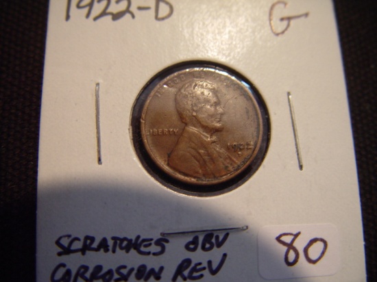 1922-D Lincoln Cent G Scratches Obv. - Corrosion Rev.