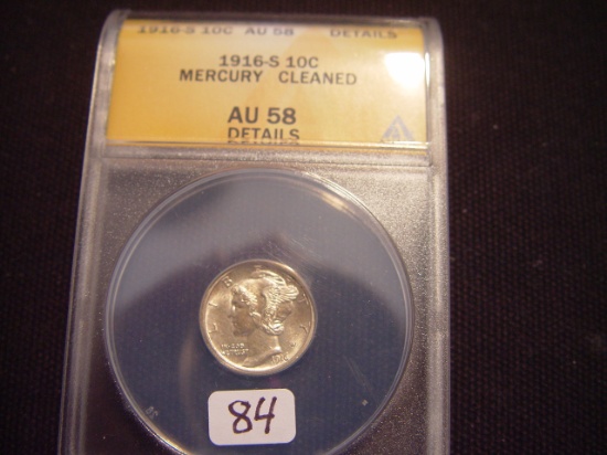 1916-S 10 Cent Mercury Au58 Cleaned ANACS
