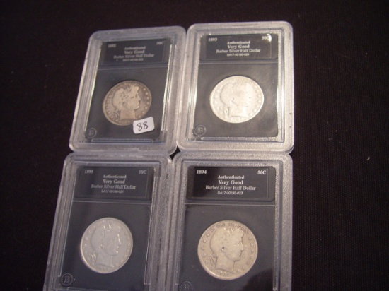 Four Barber Halves 1892, 1893, 1894-S & 1895