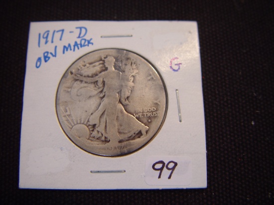 1917-D Obverse Mark 50 Cent Walking Liberty G
