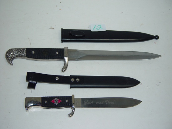 2 Faux Nazi Hawks Head Daggers, 6 & 9" Blades