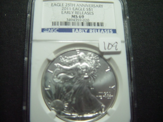 2011 Early Releases BU Silver Eagle   NGC MS69