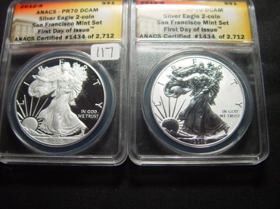 First Day of Issue Matched Set of Two 2012-S Proof Silver Eagles: