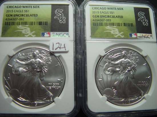 Two 2015 White Sox Labelled NGC Gem Uncirculated Silver Eagle