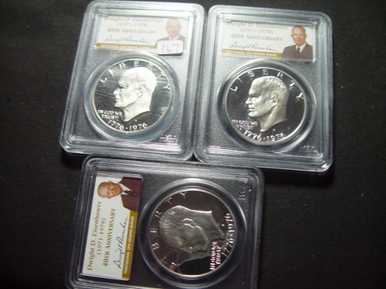 Three 1976-S Silver Eisenhower Bi-Centennial Dollars