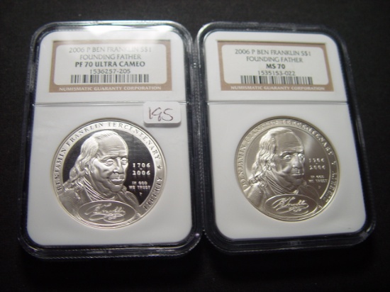Two Perfect NGC Graded 2006 Ben Franklin Founding Father Coins: