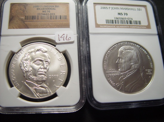 Two Perfect NGC Graded Silver Commems.: Lincoln MS70, John Marshall