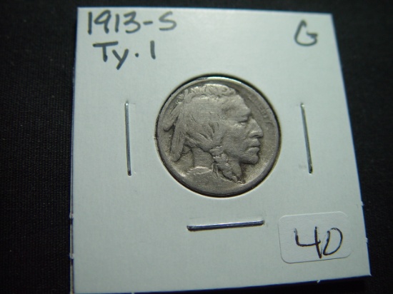 1913-S Ty. 1 Buffalo Nickel   Good