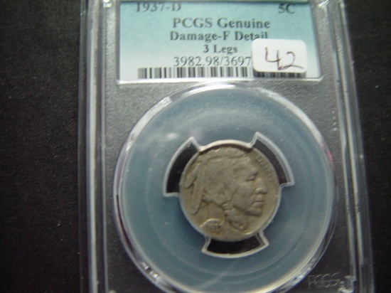 1937-D 3-Legged Buffalo Nickel   PCGS Genuine, Fine Detail