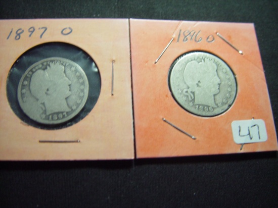 Two Better Date Barber Quarters: 1896-O & 1897-O   About Good