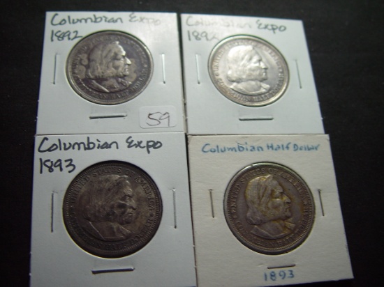 Four Columbian Expo Commem. Halves: (2) 1892 & (2) 1893