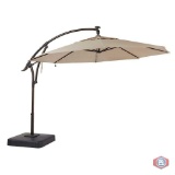 Hampton Bay 11 ft. LED Offset Patio Umbrella in Sunbrella Sand