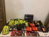 8 Ryobi 18v Charger / 2 Ryobi 40v Charger/. 3 Black Decker Fire Storm Rapid Charger / 7 DeWalt