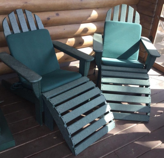 (2) Polywood Adirondack Chairs with Footrests and Cushions