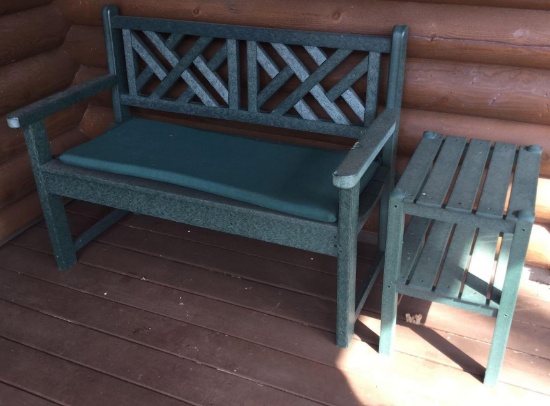 Polywood Bench with Cushion and Side Table