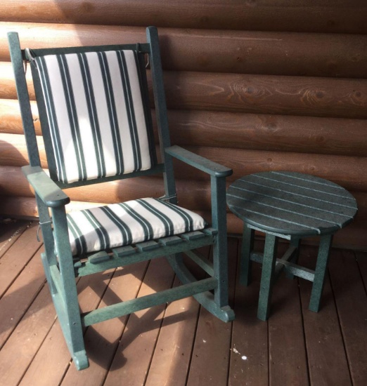 Polywood Rocker with Cushion and Round Side Table