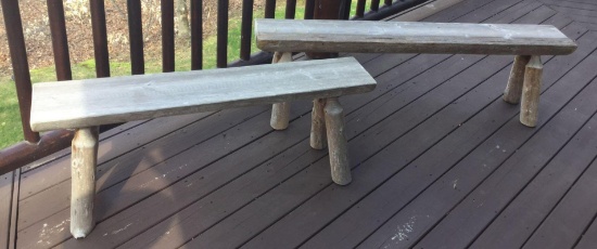 (2) Wood Log Benches