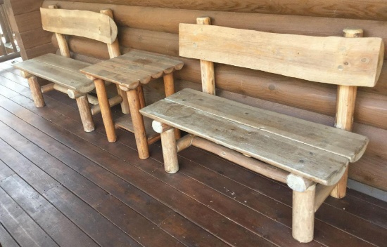 Wood Log Benches and Side Table
