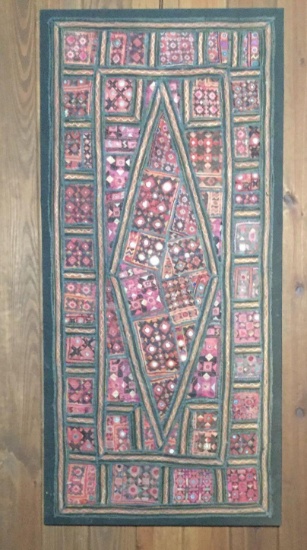 Framed Handmade Tapestry with Small Mirrors Embroidered from India