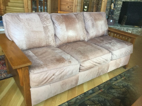 American Home Leather and Oak Sofa