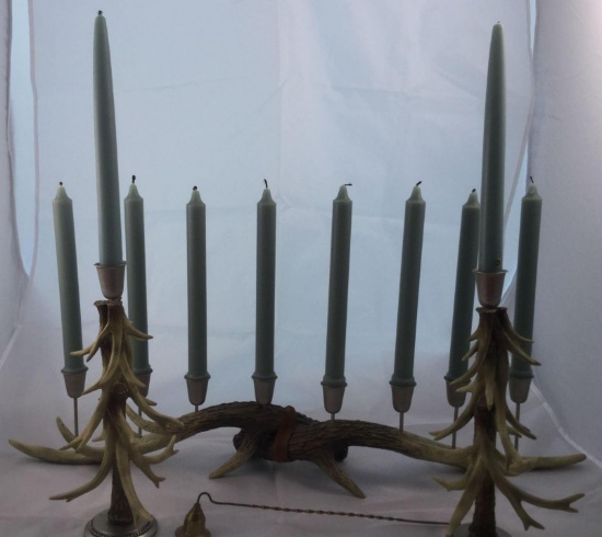 Faux Antler Candelabra and Candle Sticks with Snuffer